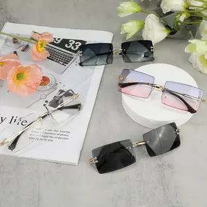 4Pcs Rimless Rectangle Sunglasses Frameless Square Glasses Vintage Transparent Eyewear for Women Men - Home Improvement.