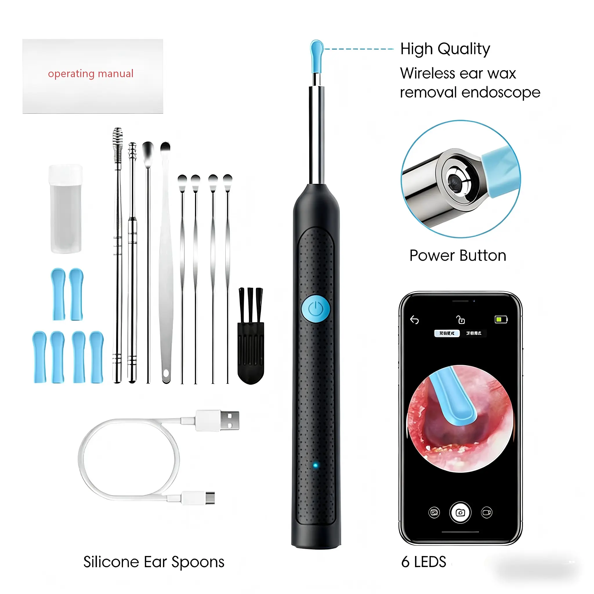 Smart Visual Ear Cleaner Kit – Ear Wax Removal with 1296P HD Camera, Waterproof Endoscope with Wide Angle, Portable Type-C Rechargeable Earpick, Wireless Ear Clean Cam for iPhone Android, Perfect Gift for Birthday Holiday Haul wab earwax tool set