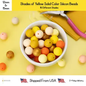 5pcs, Shades of Yellow Solid Color Silicone Beads Round Silicone Beads