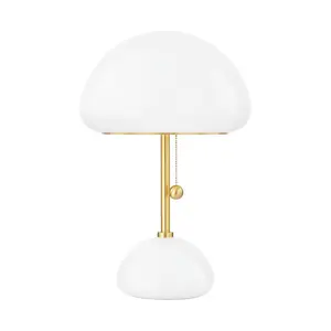 Cortney Table Lamp With Opal Glossy Glass Shade And Aged Brass Details
