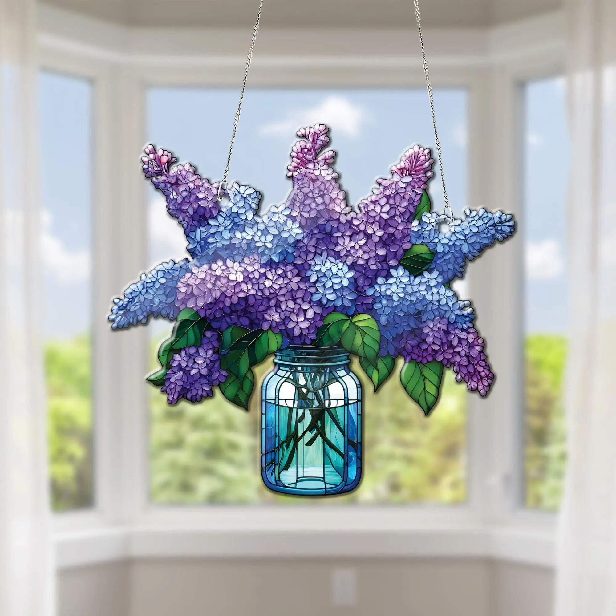 Lilac Bouquet Acrylic Window Hanging: Floral Kitchen Decor