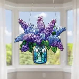 Lilac Bouquet Acrylic Window Hanging: Floral Kitchen Decor