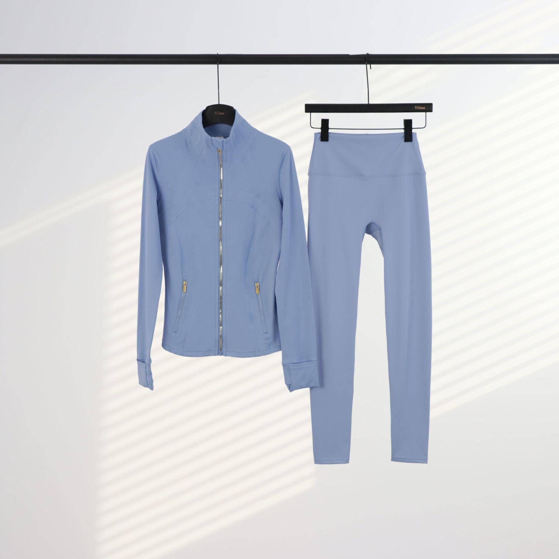【Golden Zipper】Soft Brushed Women's Sport | Yoga | Quick-dry | Workout Jacket & High Waisted Cropped Leggings. Golden Zipper Jacket with Pockets, Yoga Pants, Thumbholes Design, Casual Slim fit Wear for Women