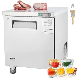 VEVOR 28 Commercial Frozen Refrigerator Sandwich Salad Prep Table, 7.4 Cu. Ft Stainless Steel Refrigerated Food Prep Station with 1 Door, Frost Free Refrigerator with Lock for Restaurant, Bar