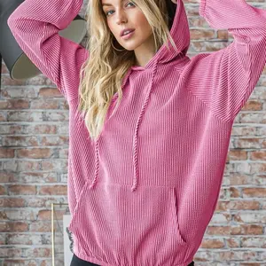 Pink Ribbed Hoodie