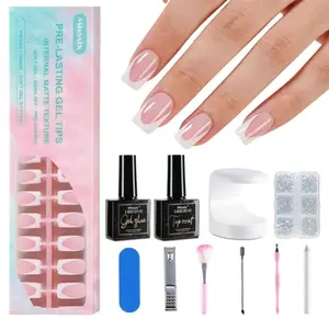 Misssix Deep French Tip Press On Nails, 160Pcs French Gel Nail Tips Short Square, Pink White Soft Gel Fake Nails, X-BASIC Tips Starter Kit for Nail Art DIY 16 Sizes