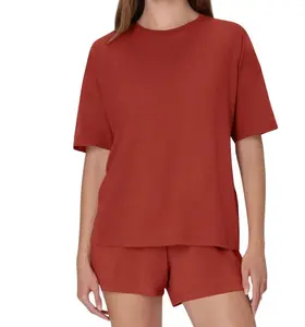 Hanes Originals Women’s 2-Piece Lounge Set – Supersoft Boxy T-Shirt & Sleep Shorts, Comfywear Breathable Loungewear HLA202