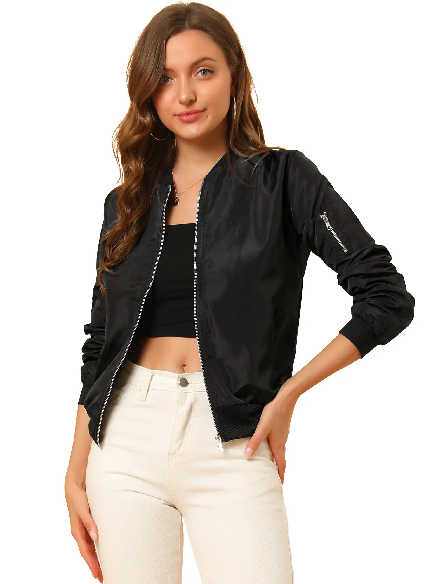 INSPIRE CHIC Windbreaker Outerwear with Pockets Casual Lightweight Zip Up Bomber Jacket