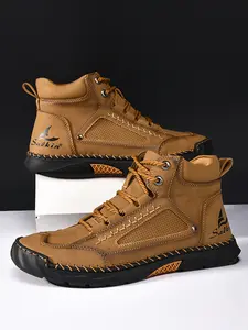 Men's Multi-Color Premium Handmade Stitched Leather Boots, High-Quality Durable Non-Slip Ankle Work Boots for Outdoor & Daily Wear