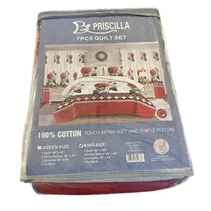 Priscilla 7-Piece Quilt Set - Queen Size, 100% Cotton, Extra Soft & Subtle Texture, Includes Quilt, Pillow Shams, Curtains, and Tie Backs