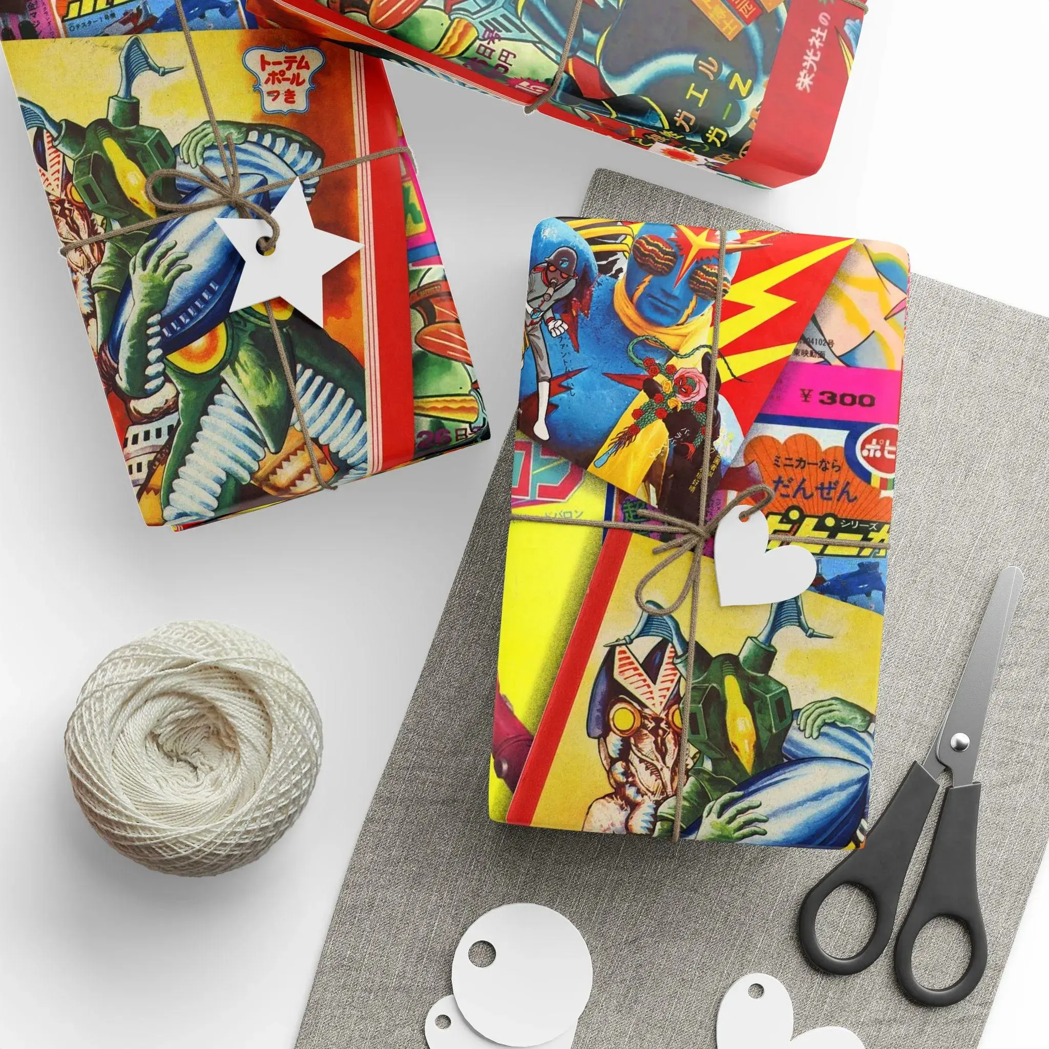 Retro Kaiju Gift Wrap, Japanese Monster Wrapping Paper, Vintage Sci-Fi Present Wrap