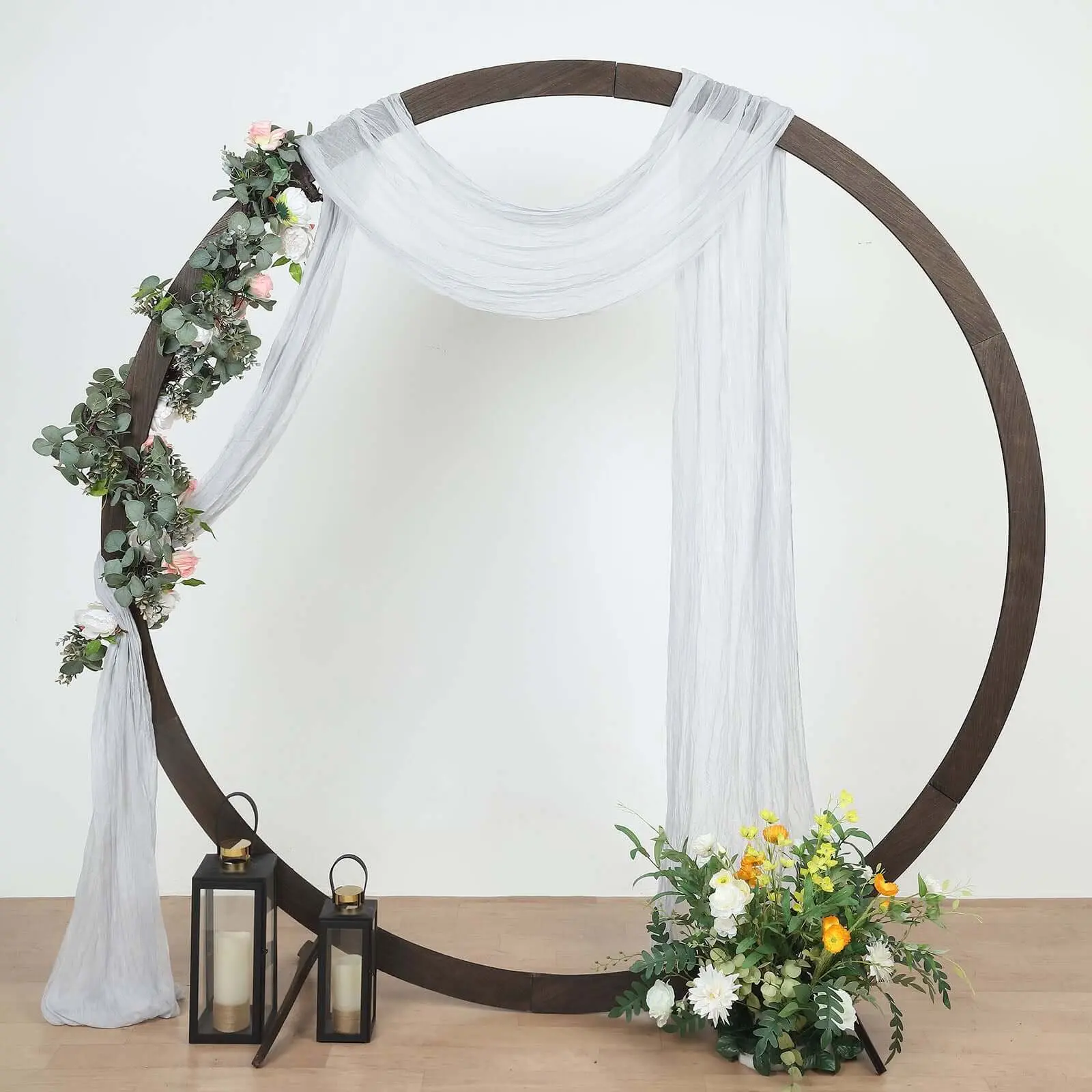 20ft Silver Gauze Cheesecloth Draping Fabric - Wedding Arch Backdrop, Silver Festive Backdrops & Banners, Long Curtain Panel for Birthday, Ceremony, Window Scarf Valance, Boho Arbor Decor, Party Decor