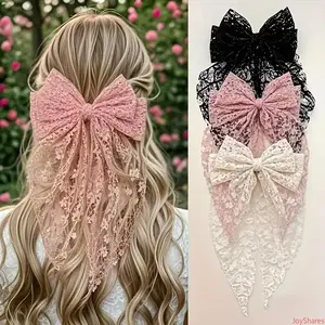 Elegant Lace Bow Hair Clips For Women In Classic Black And Pink, Durable Lightweight Ribbon Hairpins Ideal For Daily Wear Parties Weddings And Special Occasions, Delicate Stylish Hair Accessories Perfect For Gifting