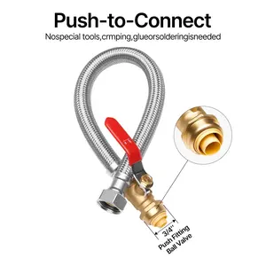 VEVOR Water Heater Kit, Push-Fit Valve Flexible Water Heater Connector with 3/4" FIP x 1/2" PTC Ball Valve, Stainless Steel Braided Waters Heaters Supply Line for Bathroom, Kitchen, Laundry Room
