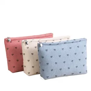 Cute Heart Fleece Cosmetic Bag for Women Large Capacity Travel Toiletry Organizer Portable Handheld Makeup Storage Hauler TSA Approved Durable Minimalist Beauty Case