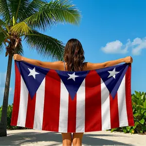 1pc Puerto Rican Flag Beach Towel with White Star - Windproof & Sun-Proof , Contemporary Rectangular Design for Beach, Camping, Travel - Unisex Summer Essential, Vacation Musthave, Bold Pattern，Outdoor Enthusiasts