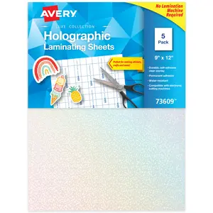 Avery Luxe Collection Holographic Laminating Sheets, Speckled Dots Design, 9" x 12", Self-Adhesive, 5 Holographic Laminate Sheets Total (73609)
