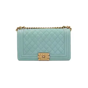 Pre-owned CHANEL Leather Shoulder Bags Leboy Medium Mint Green JM MM427