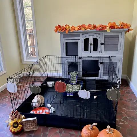 Aivituvin-AIR71 Durable Portable Metal Pet Playpen with Floor, Pad & Floor-Safe PVC - Rabbit Cage, Guinea Pig Habitat, Puppy Playpen