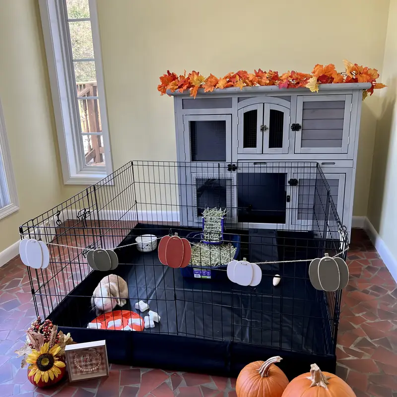 Aivituvin-AIR71 Durable Portable Metal Pet Playpen with Floor, Pad & Floor-Safe PVC - Rabbit Cage, Guinea Pig Habitat, Puppy Playpen,familyfun