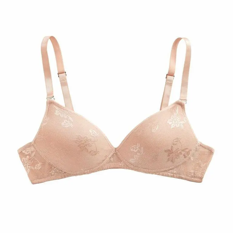 Petite Full Coverage T-Shirt Bra, Feminine Jacquard Lace Wireless Style with Smooth Cotton Lined Cups for Every Day Wear, Adjustable, Fabric, Hand Wash, Elastane, Hook Closure, 30A, 34A, Hang Dry, Invisible, Straps, Polyamide, Band Size Up, Smooth Liner
