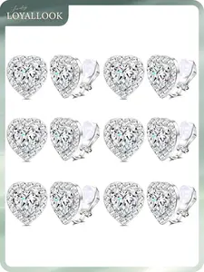 LOYALLOOK Rhinestone Clip On Earrings for women Heart Shaped Acrylic Stone Inside Crystal Clip Earrings for Dance Competitions Stage Opera Performance Party Earring Non Piercing 15mm