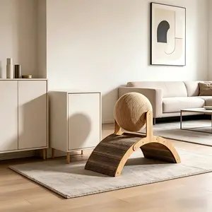 Cat scratching board with hanging ball toy and extra-tall scratching post. Stylish arch design, sturdy and durable. Wall-mounted to save space, a must-have essential for every cat owner.