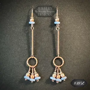 Jewelry Designs by Brandy Frazier - Handmade Periwinkle Copper Wire Wrapped Beaded Earring - Unique Artisanal Design, Dangling Earring