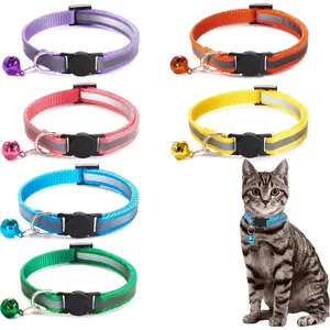 6-Pack Reflective  Collars with Bell - Breakaway Safety Nylon Kitten Collars, Adjustable Pet Collars with Charming Bells, Mixed Colors in one Package.