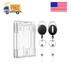 2 Pack Vertical 2-Card Badge Holder with Thumb Slots Hard Transparent PC Case Protector