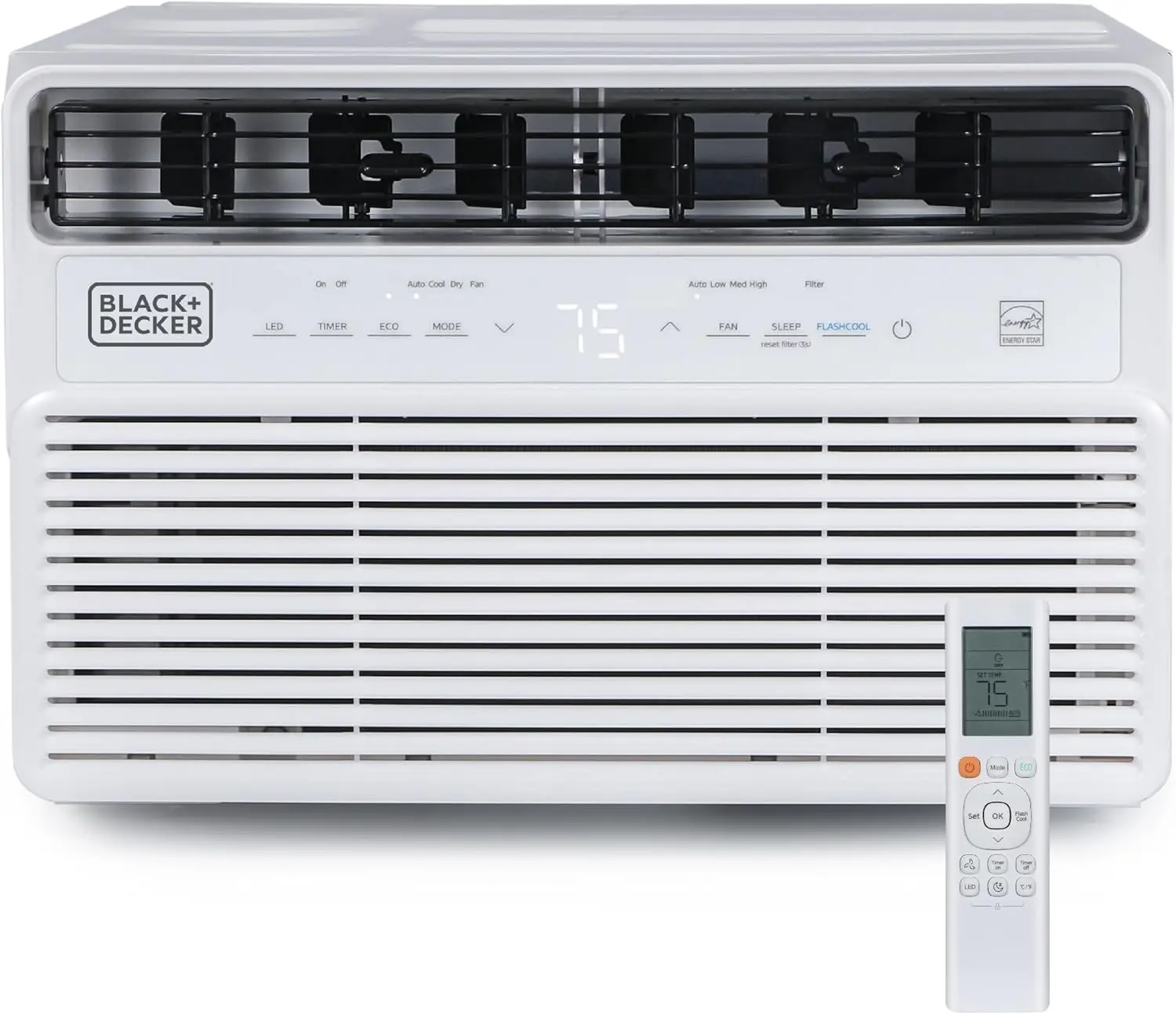 BLACK+DECKER 10,000 BTU Inverter Window Air Conditioner, Window AC Units for Up To 450 Sq. Ft., ENERGY STAR Rated AC Unit, Full Function Remote Control, BD10NWES, White