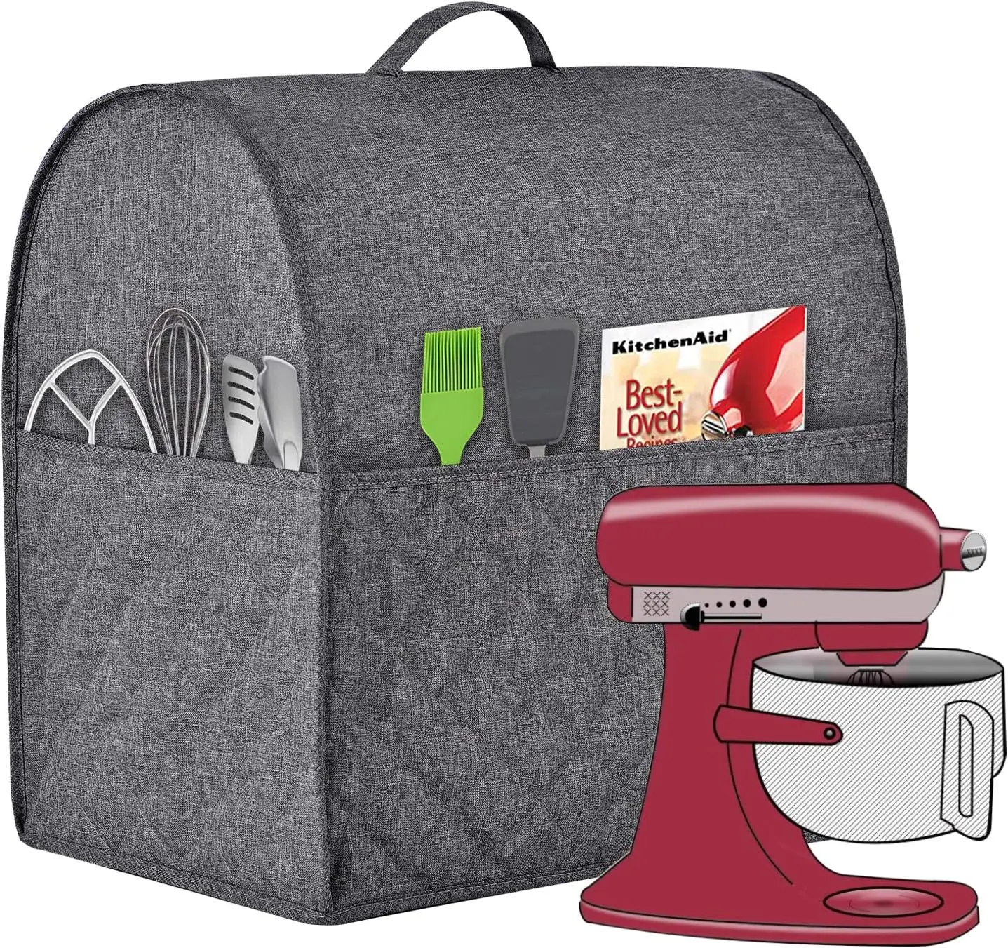 Stand Mixer Dust-proof Cover for  MixerMulti Pockets for Various Kitchen Appliance AccessoriesWater-resistantEasy Cleaning (Grey, Fit for Bowl Lift 5-8 Quart)