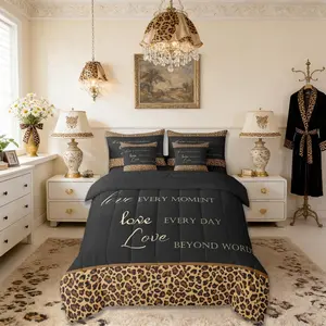 Leopard Print Kids Comforter Set 7 Piece,African Wild Animal Fur Pattern Reversible Quilt Set,Cheetah Skin Brown Black Bedding Set