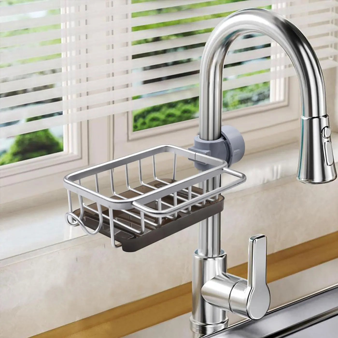 Kitchen Faucet Organizer Rack, 3 in 1 Kitchen Faucet Storage Rack, Multifunctional Sink Caddy, Modern Kitchen Fixture Accessories, Kitchen Counter Accessory