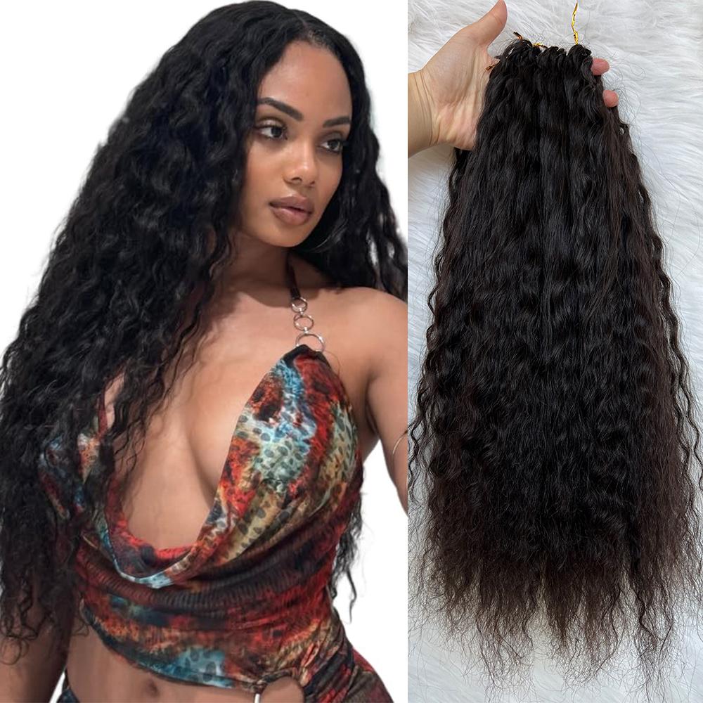 Ssawhair 240g 200strands Wet and Wavy Crochet Human Hair Extensions Knotless Pre-Separated Feather Hair Seamless Micro Loop Crochet Human Hair