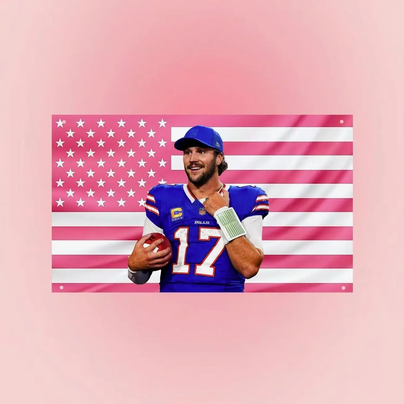 Josh Allen Flag, Hot Football Player Wall Flag, Pink Josh Allen Tapestry, Football Fan Room Decor, Sports Fan Gift