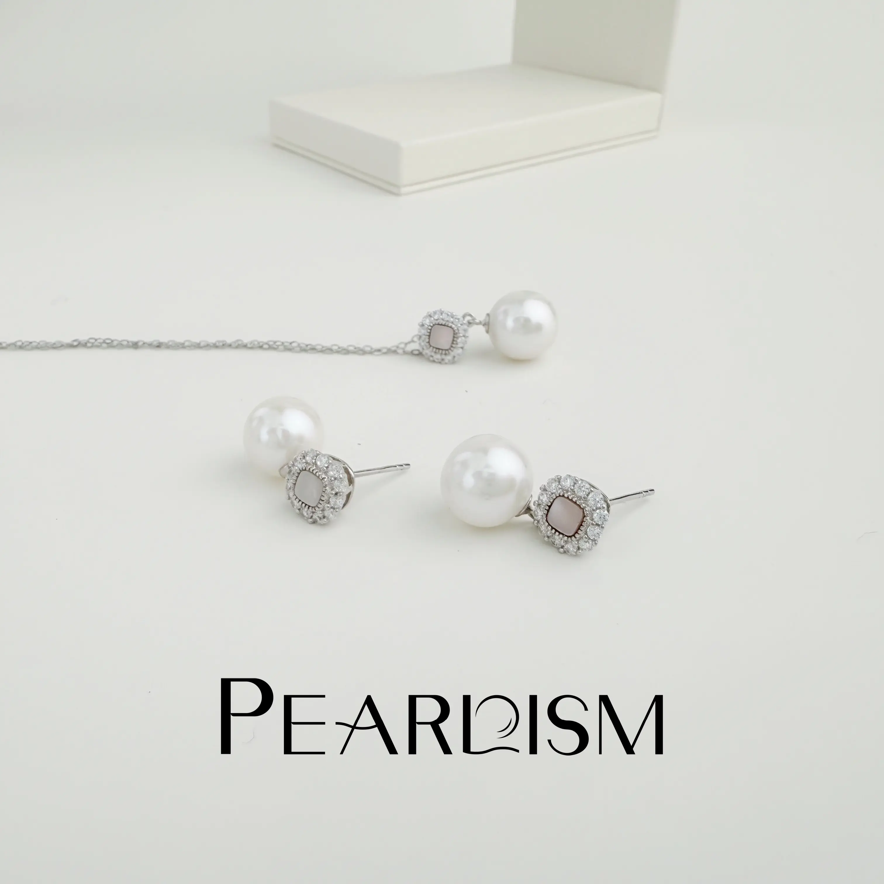 PEARLISM Elegant Edison Pearl Jewelry Set | 10-11mm Pendant + 9-10mm Earrings Silver-Toned Crystal Accented Gift for Her-PSAFES009