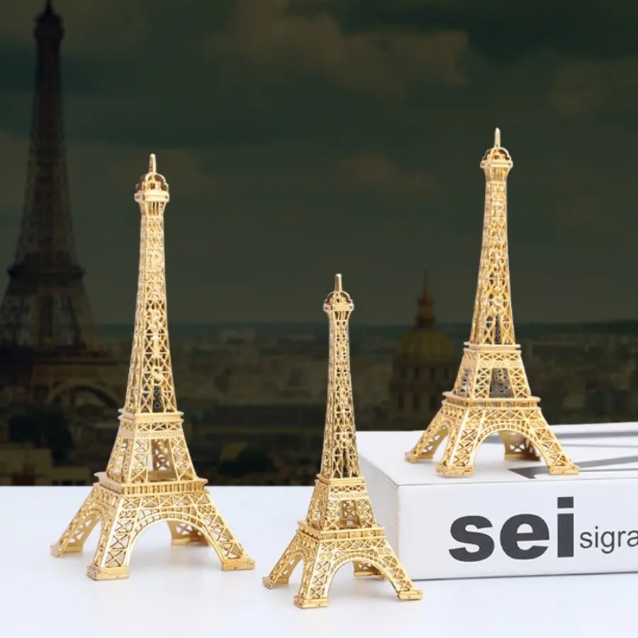 Golden Eiffel Tower Model, Decorative Figurine, Creative Window Display Decor, Photo Prop with Box, Parisian Souvenir, Unique Gift Idea