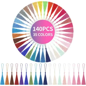 Tassels, 140pcs Bookmark Tassels Bulk in Assorted Colors, 13cm/5 Inch Silky Handmade Mini Tassels with Loops for Jewelry Making, Crafts, Dress Decoration, 4 Pieces Each