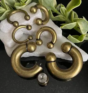 PAIR of Beautiful Vintage Look Brushed Metal Circular Barbells/Rings -8g thru 00g with Assorted Internal Diameter and Ball Size!!