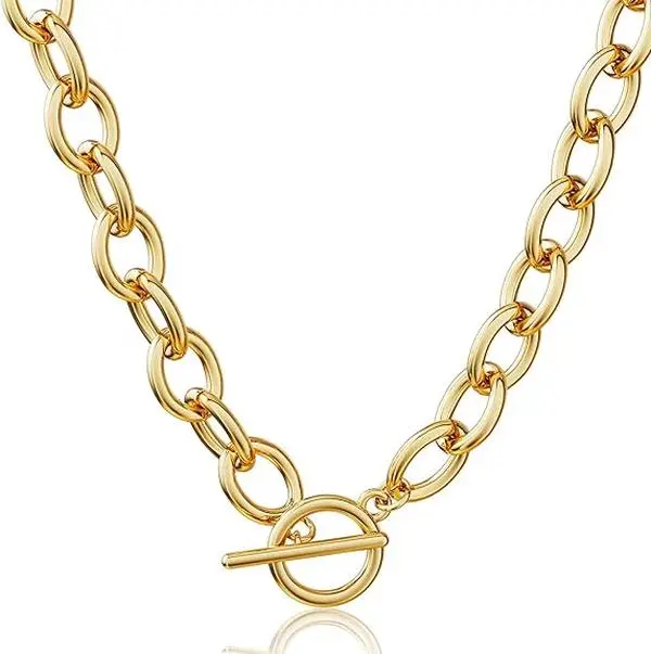 NECOCY Women's Chunky Layered Necklace - Paperclip & Cuban Link Chain with OT Toggle Clasp, Non Tarnish Jewelry, Versatile Look, Exquisite Gift