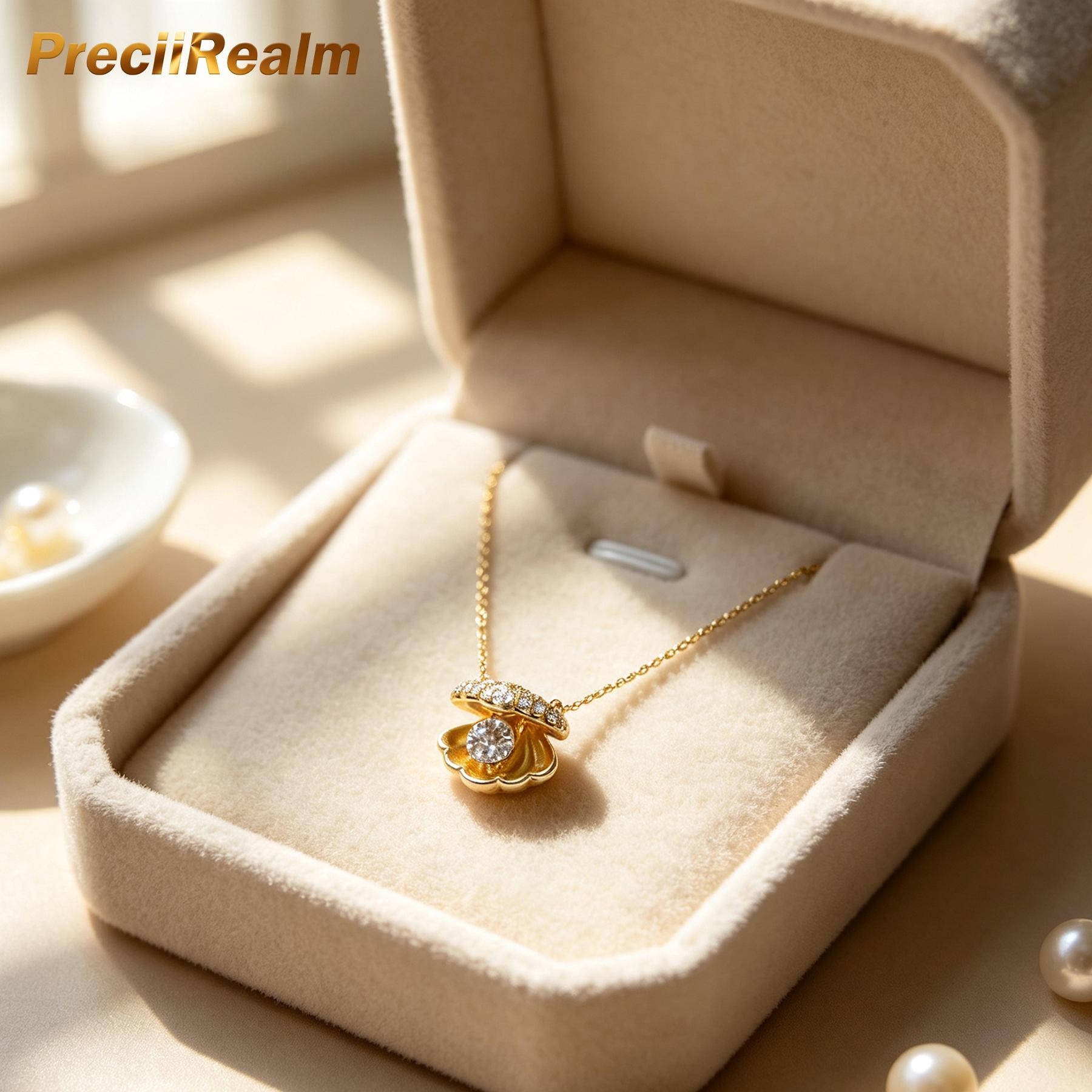 PreciiRealm Women's 14K Gold Diamond Seashell Necklace - Summer Fashion Costume Jewelry Accessory