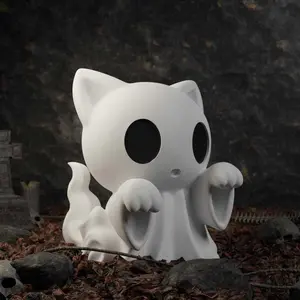 Miniature Halloween Ghost Cat Statue, 3D Printed Spooky Cute Ghost Cats Figurine Halloween Ghost Decor for Home Desktop Shelf Office Ornament Gift