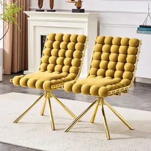 Velvet Dining Chairs Set of 2, Puffy Bubble Chair Ball Chain Chair with Gold Legs, Modern Tufted Accent Chairs for Dining Room & Kitchen