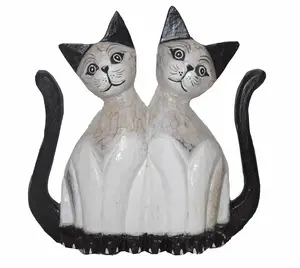 WorldBazzar Large Size Handmade Carved Wood Cats Lovers Tabby Siamese Persian American Ragdoll