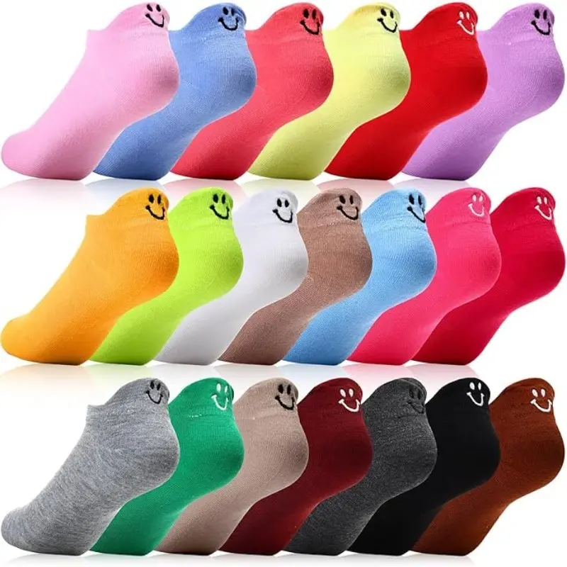 Women's Low Cut Ankle Sock Packs - 10-Pair Basic Smiley Face Socks in Mixed Colors, Comfortable for Daily Casual Wear, Socks For Women