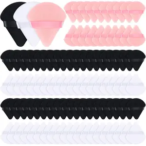 100 Pcs Powder Puff Face Soft Makeup Sponge Triangle Powder Puffs for Loose Velour Cosmetic Foundation Wet Dry Sponge Makeup Tools(Black, White, Pink)