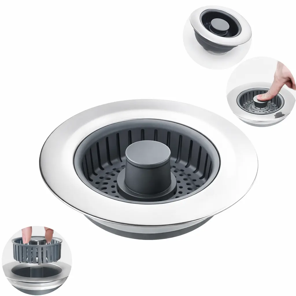 TioLooxy 3-in-1 Kitchen Sink Strainer Stopper Stainless Steel Drain Filter with Removable Food Catcher for Efficient Waste Management drain Kitchen Sink Filter Stopper Kitchen Sink Aid Trio Kitchen Sink Drain Aid