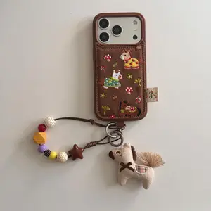Cute fashion embroidered three ponies phone case for iPhone 17 16 ProMax 14 15 Pro fundas simple new shockproof protective case