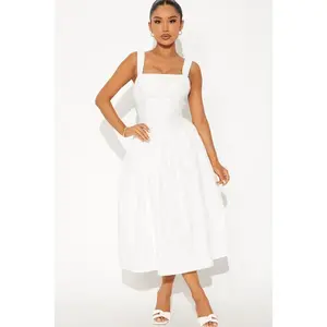 Deanna Ruched Poplin Midi Dress - White X